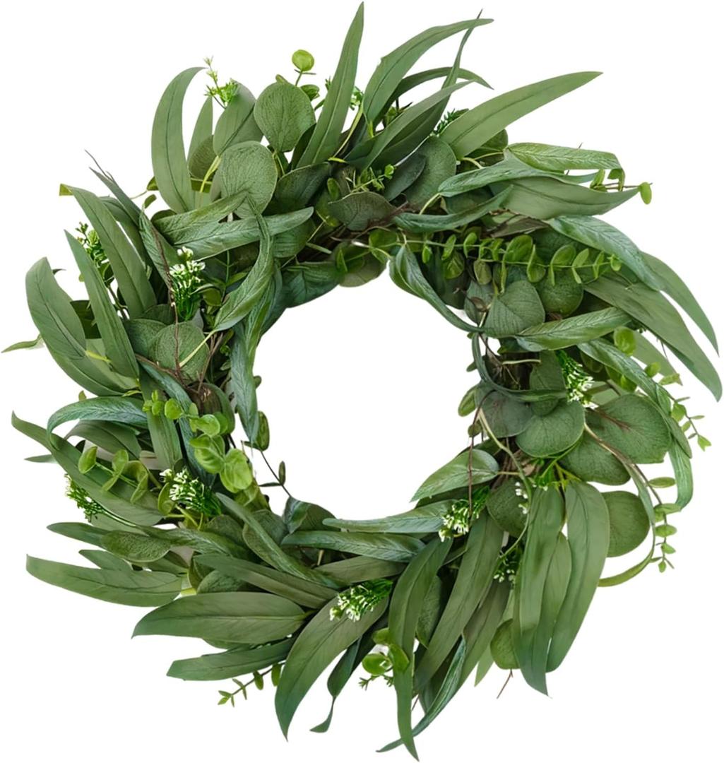 Spring Wreath for Front Door, 26 Inch Outdoor Large Eucalyptus Door Wreaths All Seasons, Handmade Green Artificial Olive Wreath for St. Patrick's Day Indoor Wedding Holiday