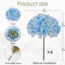 Hollyone 6 Pcs Blue Hydrangea Artificial Flowers Heads with Stems Silk Faux Hydrangea Blue Fake Flowers for Home Indoor Outdoor DIY Floral Wedding Flower Bouquets Kitchen Table Centerpiece Decor