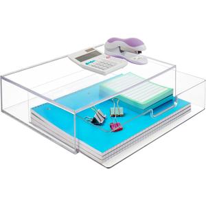 STORi STAX Plastic Stackable Organizer Drawer in Clear | 12.5-inches Wide | Organize Office Desk Accessories and Sort Letter-Size Paper | Made in USA