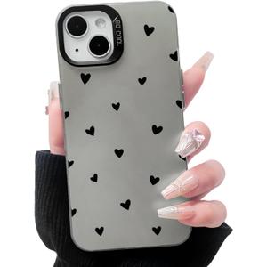 Lovmooful Compatible for iPhone 13 Case Cute Cool Heart Black Design for Girls Women PC+TPU Shockproof Protective Girly for iPhone 13-Small Heart