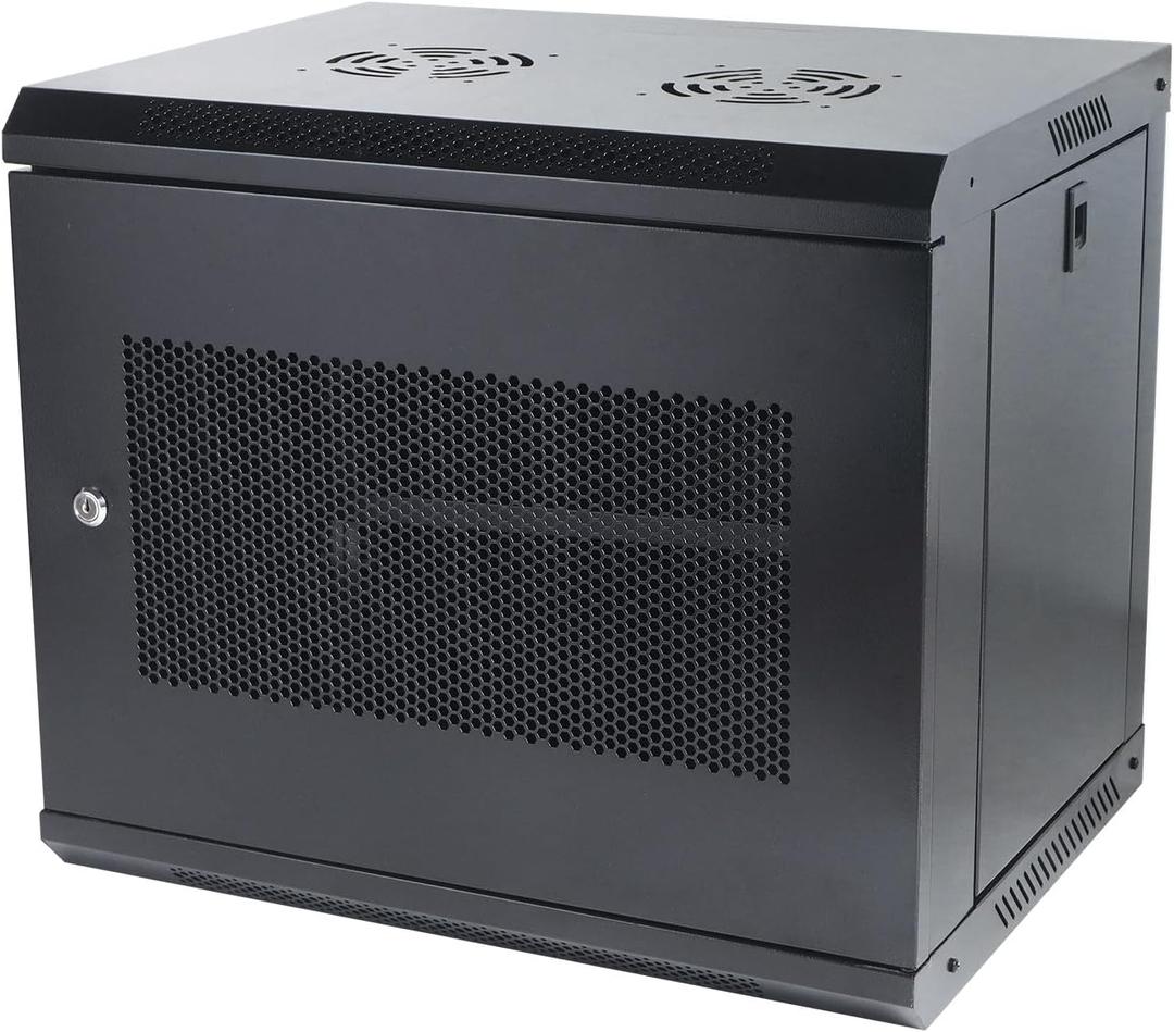 9U Wall Mount Server Cabinet IT Network Rack Enclosure Locking Door Black (Mesh)