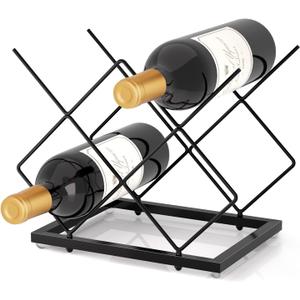 Urban Deco Small Wine Rack 5 Bottle Holder - Modern Metal Wire Wine Storage for Countertop Table Top Coffee Bar Kitchen, Black