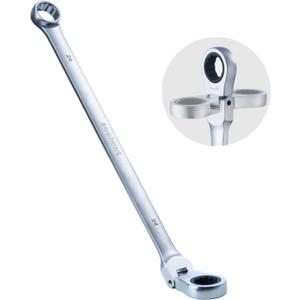 toolant Extra Long Ratcheting Wrench, Flex Head & Fixed Offset Head Double Box End Combination Wrench, CR-V Steel, Metric 24mm