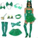 St. Patrick's Day Costume for Girls & Women, Green Shamrock Tutu Skirt with Socks & Accessories (Green)
