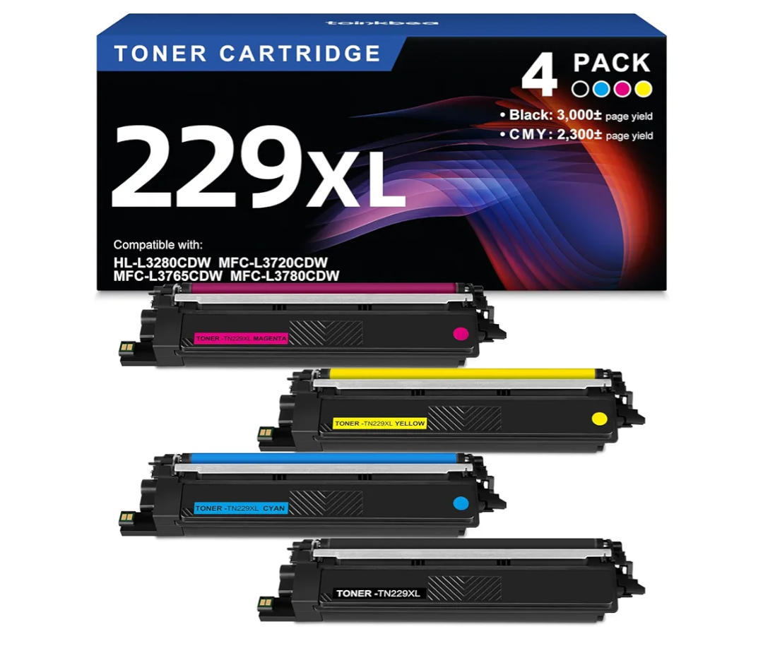 TN229XL 229XL TN229 High Yield Toner Cartridge Compatible Replacement for Brother TN229XL TN229 Works with Brother MFC-L3720CDW MFC-L3765CDW MFC-L3780CDW HL-L3220CDW HL-L3280CDW Printer (4-Pack)