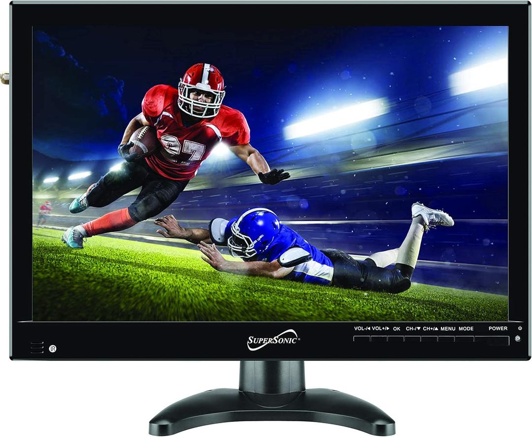 Supersonic SC-2814 14-Inch LED TV, Crystal-Clear Viewing, USB/MMC Inputs, Digital TV Tuner, Lithium Battery and AC/DC Compatibility - Perfect for RVs, Kitchens, Outdoors, and On-The-Go Entertainment