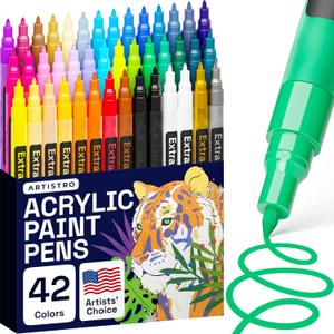 ARTISTRO 42 Acrylic Paint Pens, Art Set Acrylic Markers for Textile, Canvas, Rock, Glass, Wood, Paper, Pumpkin, DIY, Paint Markers for Kids and Adults