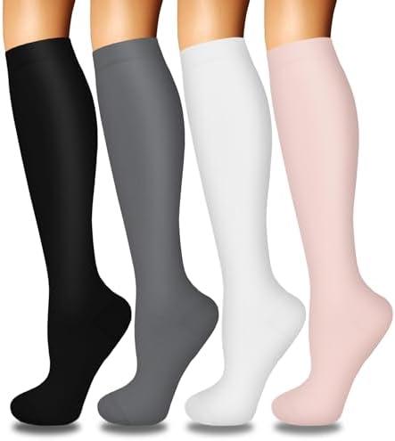 Iseasoo 4 Pairs Compression Socks for Women Circulation-Best Support for Nurses, Running, Athletic, Travel, L-XL
