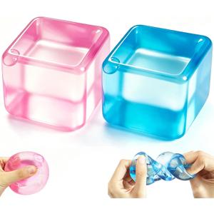 3 x 2 Pack Ice Cube Squishy Fidget Toys, Slow Rising Sensory Stress Cubes for Anxiety Relief, Soft Squeeze Desk Toys for Adults Kids Teens, Blue and Pink Cubes