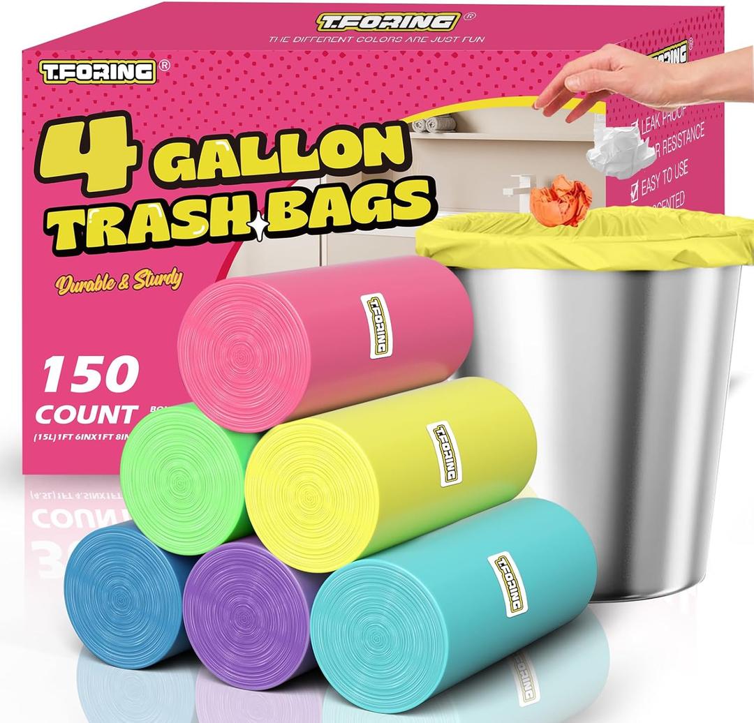150 Count 4 Gallon Small Trash Bags - Colored Bathroom Garbage Bags Unscented Leak-proof, 15 Liter Plastic Wastebasket Can Liners for Office Bedroom Toilet and Car