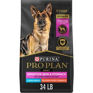 Purina Pro Plan Sensitive Skin and Stomach Dog Food Large Breed Salmon and Rice Formula - 34 lb. Bag (34 Pound (Pack of 1))