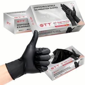 GTT Black Nitrile Exam Gloves 6 Mil, Powder-Free Disposable Gloves, First Aid,Cleaning Food Prep, Tattoo,Cooking,Mechanical