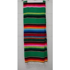 Vtg Mexican Sarape Throw Blanket Fringe Hand Woven Multicolor Striped Sz 60 X 86