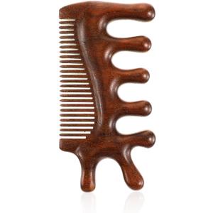 2 in 1 Natural Sandalwood Hair Massager Scalp, Gua Sha Tools, Wood Facial Massage Tool, Hair Massager, for Hairs, Face, Eyes, Neck and Body MassageBrown