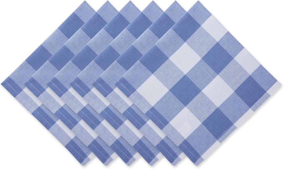DII Buffalo Check Collection, Classic Farmhouse Cloth Napkin Set, 20x20, Stonewash Blue, 6 Piece