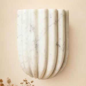 7.5" Fluted White Imitation Marble Wall Lamp, Modern Wall Sconce Mini Wall Light with Half-Cylinder Desgin, Scandinavian Wall Mounted Light for Hallway, Bedroom, Corridor, Stairs, Living Room
