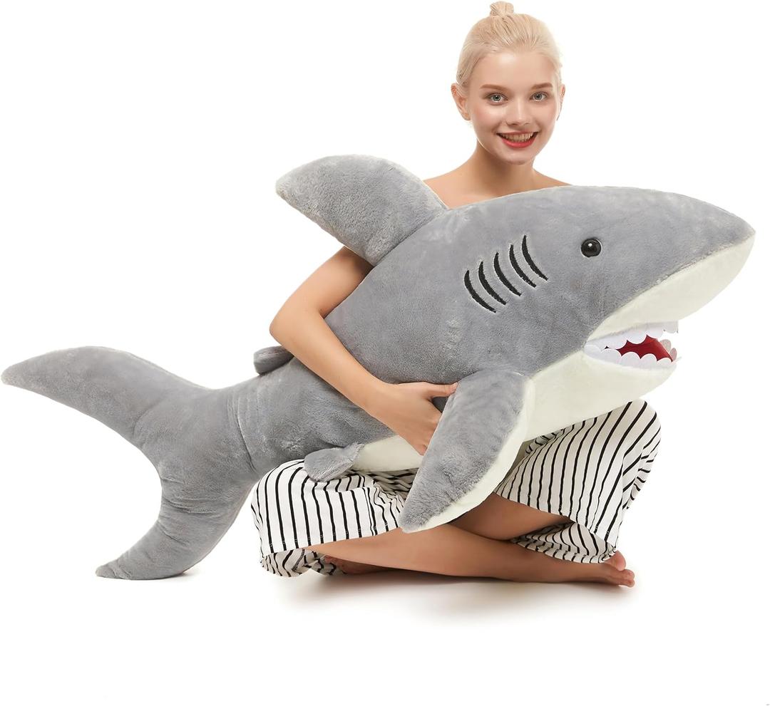 MorisMos 51inch Giant Shark Stuffed Animal, Large Shark Plush Toy Pillow Gift for Kids, Girlfriend, Gray