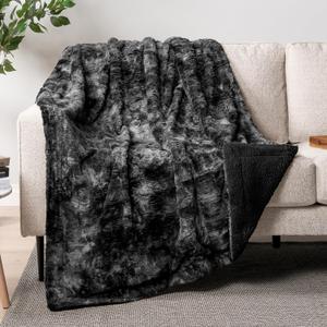 Faux Fur Throw Blanket Tie-Dye Black, Soft Fuzzy Warm Sherpa Blankets & Throws for Bed, Fluffy Plush Thick Fleece Throw Blanket for Couch Sofa, Reversible Furry Shaggy Blanket, Black 30" x 40"