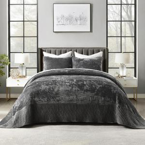 Velvet California King Size Quilt, Oversized California Comforter Set Grey Bedding Set (118*106) with 2 Pillow Shams, Luxurious Quilt Set,All-Season 3 Pieces