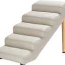 Senneny Imitation Linen Faux Leather Dog Stairs, for Pets up to 150 lbs, Waterproof, Scratch Resistant Pet Steps/Stairs with High Density Foam and Detachable Wooden Legs, Light Beige Linen, 5 Step