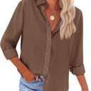 siliteelon Womens Oxford Button Down Shirt Long Sleeve Cotton Dress Shirt Collared Blouse Business Casual Work Tops (Small, Brown)
