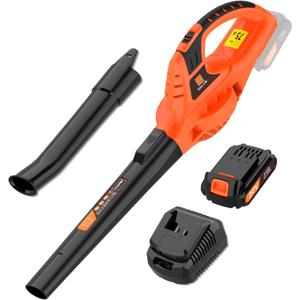 21V Leaf Blower Cordless | Handheld Electric Lightweight Blower with 2.0Ah Rechargeable Battery & Fast Charger | Adjustable Speeds, Portable Design for Lawn, Patio, Yard, Sidewalk Cleaning (Orange)