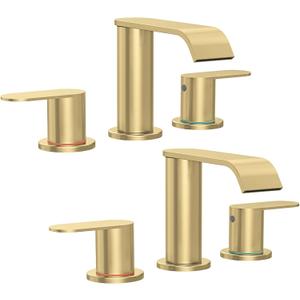 2 Pack Brushed Gold Bathroom Faucet 3 Hole 8 Inch Widespread Waterfall Bathroom Sink Faucets 2 Handles with Pop-up Drain and Supply Lines for Bath Vanity Commercial Lavatory Rv Restroom Homevacious