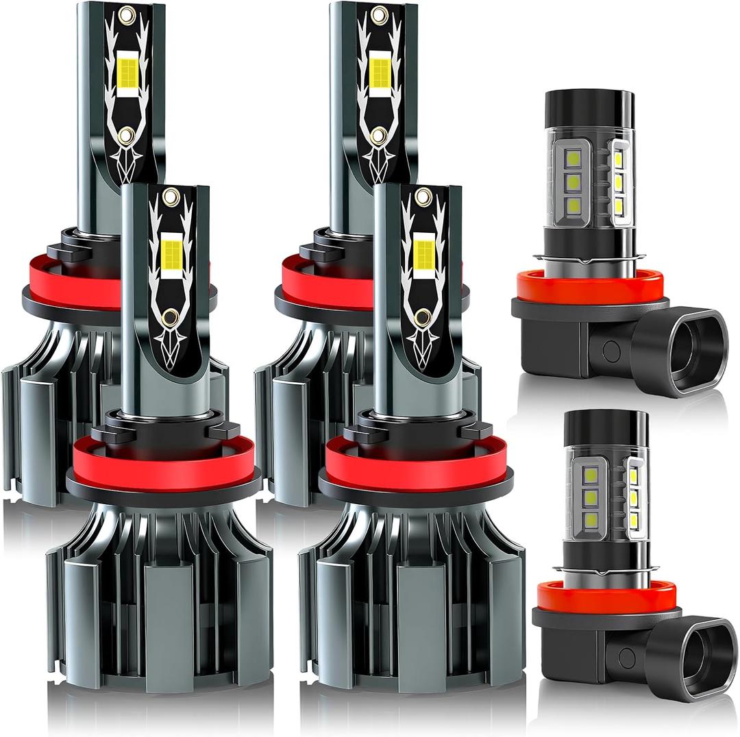 JEAZONFA Fit For (2007-2018) Nissan Altima Light Bulbs, Hi & Lo Beam Bulbs+ Fog Lights Bulbs Kit, 6500K White, Plug and play, Pack of 6