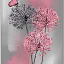 LB Pink Dandelion Canvas Wall Art Pink and Grey Dandelion with Butterfly on Modern Abstract Wall Art Aesthetic Wall Decor for Living Room Bedroom Bathroom Office Framed Ready to Hang 24L x 16W