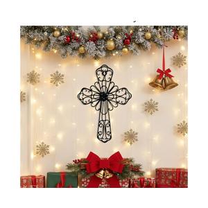 RELY+ Black Wall Cross 14X10 Inch Living Room Décor Outdoor Crucifix Wall Décor Metal Wall Art Decorative Hanging Iron Wrought Wall Décor Crosses for Rustic Indoor Home Valentine's Day Decorations