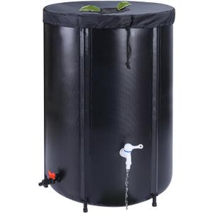 65 Gallon Collapsible Rain Barrel Water Tank - Portable Rainwater Collection System with Spigot Overflow Kit - Water Storage for Garden, Black