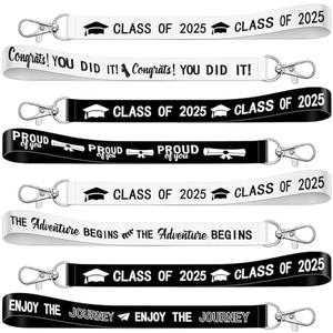 Sureio 48 Pcs Class of 2025 Graduation Keychain Gift for Her Him Fabric Lanyard Graduation Keychain for College School Grad