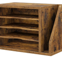 File Organizer Desktop, Wood Desk Organizer with 3 Adjustable Shelves, Mail Paper Sorter for Office, Home, File Holders for Envelopes, Mail Supplies or Magazines, Rustic Brown