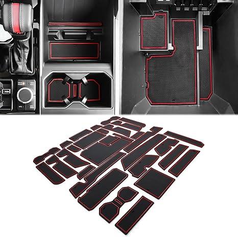 Auovo Cup Holder Insert Liners Compatible with Toyota Tundra Accessories 2026 2025 2024 2023 2022 Custom Non-Slip Cup Holder Door Pocket Liner Center Console Interior Mats (Dark Blue, 31-pc Set)