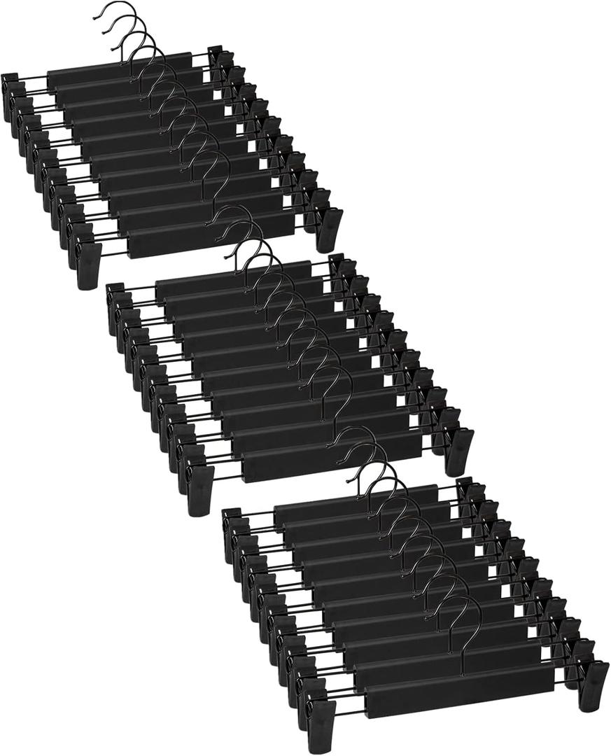 30 Pack Skirt Hangers Pants Hangers with Clips360 Swivel Hooks Space Saving Hangers for Pants, Skirts, Clothes, Jeans, Black