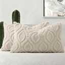 decorUhome Spring Throw Pillow Covers 12x20 Inch Set of 2, Soft Plush Faux Wool Beige Solid Couch Pillow Covers, Accent Farmhouse Neutral Square Pillow Cases for Sofa Bed Living Room