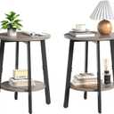 Side Table Set of 2, Small Round End Table with Storage Shelf for Small Space, 2-Tier Bedside Table Sofa Couch Table, Nighstands Set of 2 Accent Table for Living Room, Bedroom, Grey