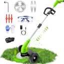 Cordless Weed Wacker, Grass Trimmer with 3 Types Blades and 2.0Ah Li-Ion Battery Powered,12V Electric Weed Trimmer/Edger for Garden Yard Work and Lawn Care