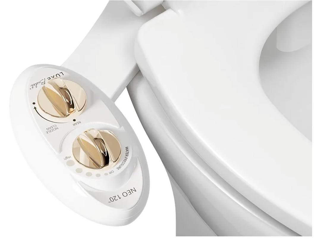 LUXE Bidet NEO 120 - Single Nozzle, Self-Cleaning, Non-Electric Bidet Attachment for Toilet Seat, Adjustable Water Pressure, Rear Wash (Gold)