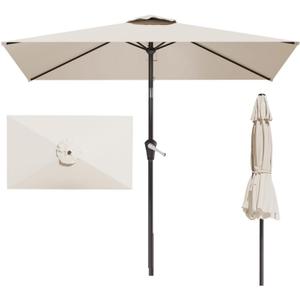 6.5' x 10' Rectangular Patio Umbrella Large Outdoor Market Umbrella w/ UV Protection, Push Button Tilt and Crank Lift, Rectangle Table Umbrella for Garden, Deck, Pool, Patio, Creamy White