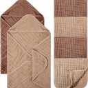 VitalCozy 6 Pcs Baby Muslin Hooded Bath Towels and Washcloths Muslin Cotton Hooded Baby Towels Absorbent Blankets for Gift Newborn Infant Shower (32 x 32 Inch,Brown,Coffee)