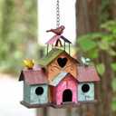 Large Bird Houses for Outside Hanging, 4 Hole Outdoor Bird House with Bell, Easy Clear, Colorful Metal Bird Houses for Outside.