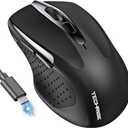 TechRise Bluetooth Mouse (BT5.0/3.0 & 2.4G) Rechargeable Wireless Mouse, 4800 DPI Optical Tracking, 6 Adjustable DPI, 2.4GHz with USB A Receiver, Quiet Clicks, Ergonomic Grips, 6 Buttons - Black