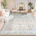 Lahome Boho Light Blue Area Rug 8x10 for Living Room, Soft Floral Rugs for Bedroom Aesthetic, Washable Floor Carpet Non Slip Indoor for Dining Room Home Decor