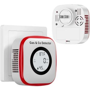 Carbon Monoxide Detectors & Gas Leak Detector, Carbon Monoxide Detectors Plug in & Battery Backup with Temperature Humidity Sensor Built-in, Natural Gas Detector Sound & Light Warning for Home