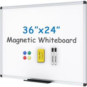 VIZ-PRO Magnetic Whiteboard/Dry Erase Board, 36 X 24 Inches, Includes 1 Eraser & 2 Markers & 4 Magnets (Silver)