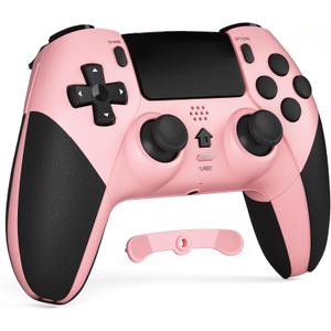 CHEREEKI Wireless Controller for PS4 with 2 Macro Buttons, 3.5mm Audio and Turbo Function, 6-Axis Motion Control, Dual Vibration, Gamepad Joystick for PS-4, Compatible with PS-4, Slim, Pro (Pink)