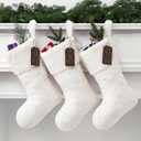 Shinymoon 3 Pcs Large 21 Inch Beige Plush Faux Fur Christmas Stocking with Wooden Name Tags, Personalized Luxury Thick Fuzzy Xmas Stocking for Fireplace Mantel Stair Railings Holiday Party Decor