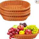 5 Pack 13.8 Inch Oval Poly Wicker Baskets, Plastic Oval Wicker Baskets, Rustic, Durable & Easy-Cleaning Wicker Bread Basket, for Home, Restaurant & Hotel Use, Brown