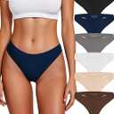 Thongs for Women Breathable Seamless Stretch Underwear Soft Low Waist Ladies T-back Panties 6 Pack Large